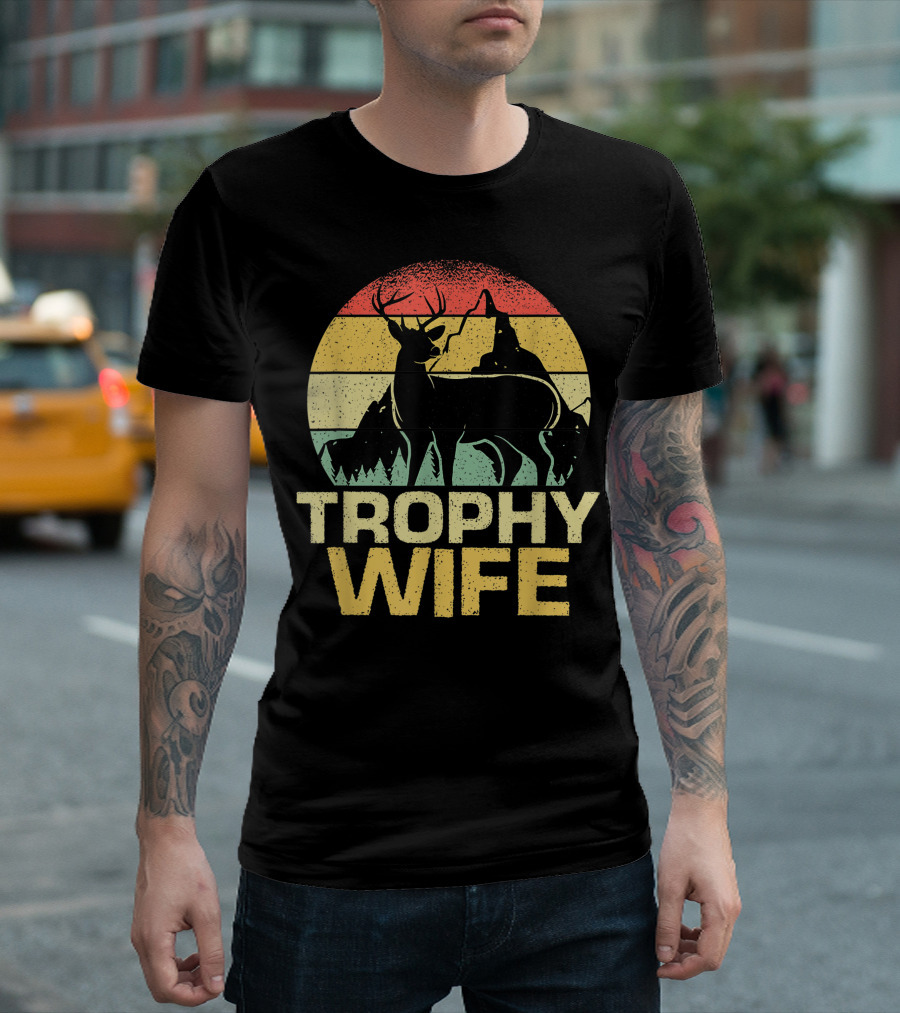 Trophy Wife Hunter Sunset Hunting Vintage Deer Mountain T-Shirt
