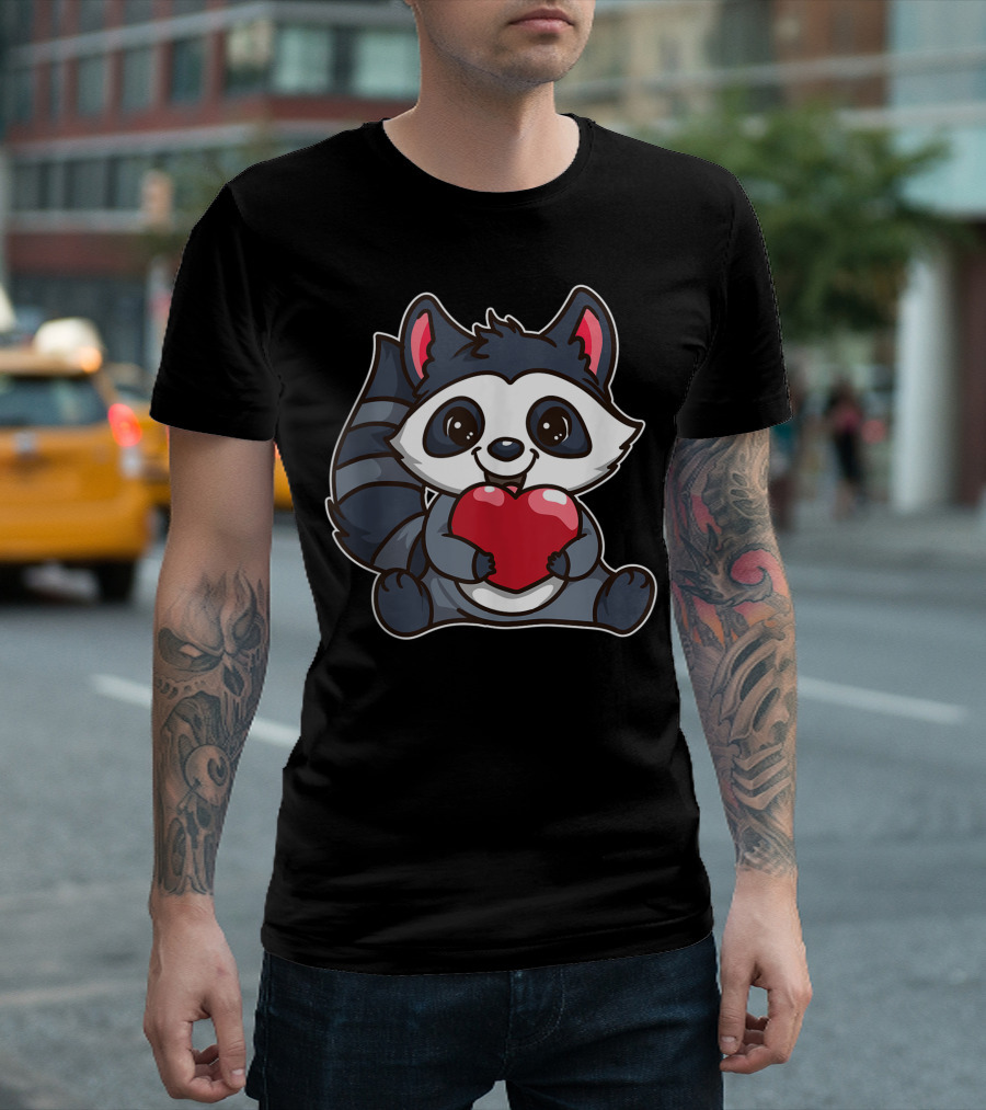 Valentine Raccoon Holding Heart Love Valentines Day Raccoon T-Shirt