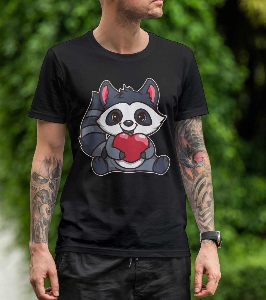 Valentine Raccoon Holding Heart Love Valentines Day Raccoon T-Shirt