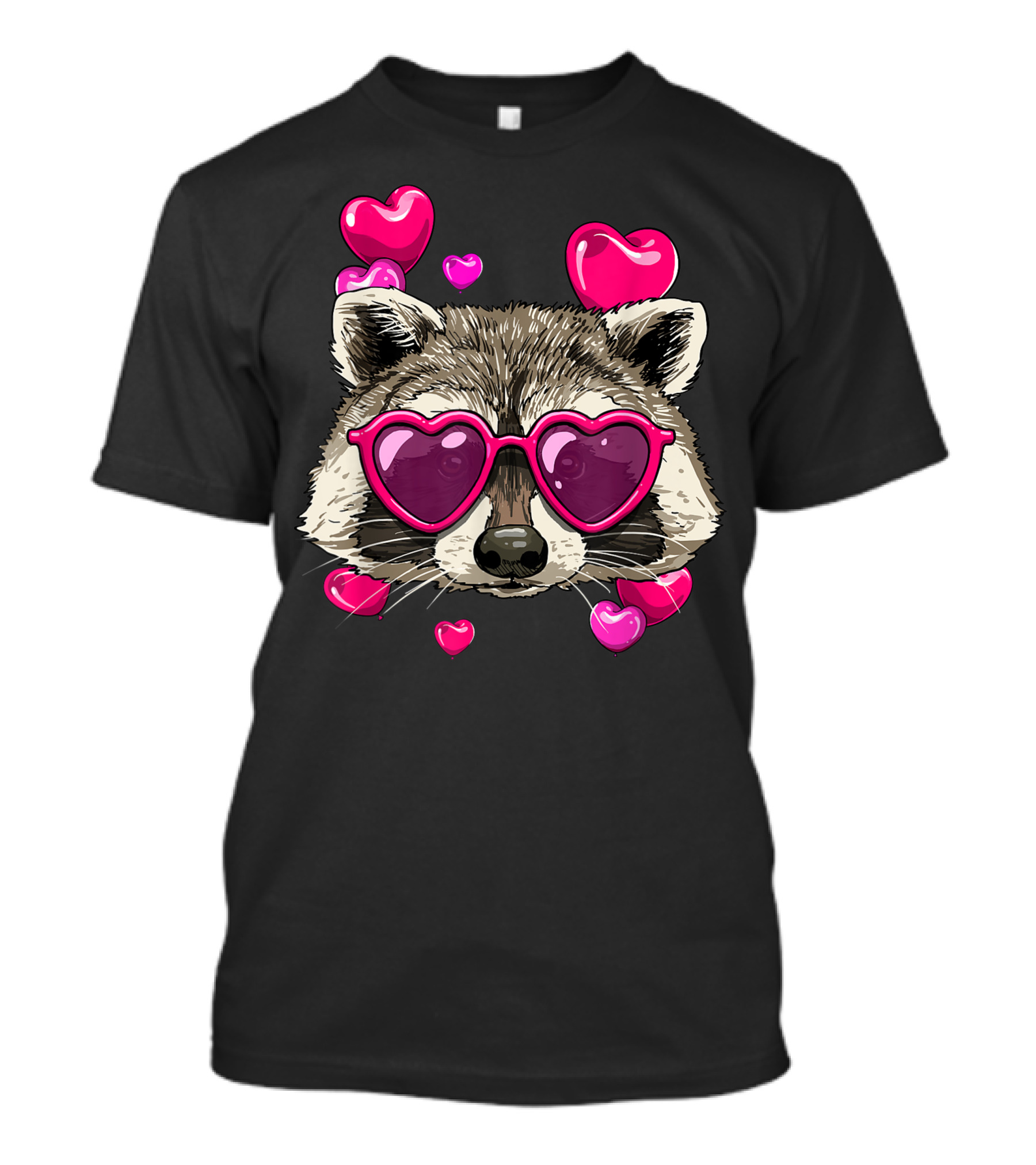 Valentines Day Raccoon Lover With Heart Sunglasses And Pink Hearts T-Shirt