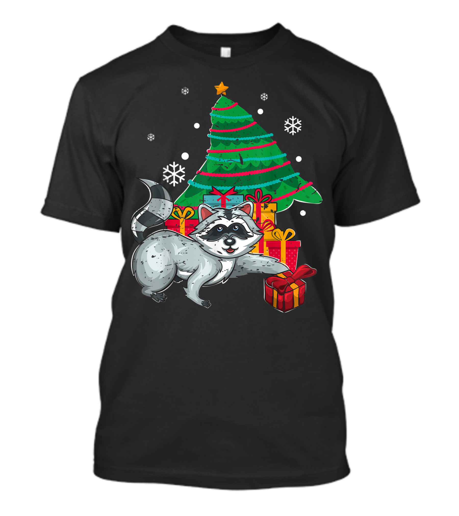 Christmas Raccoon With Presents And Snowflakes T-Shirt