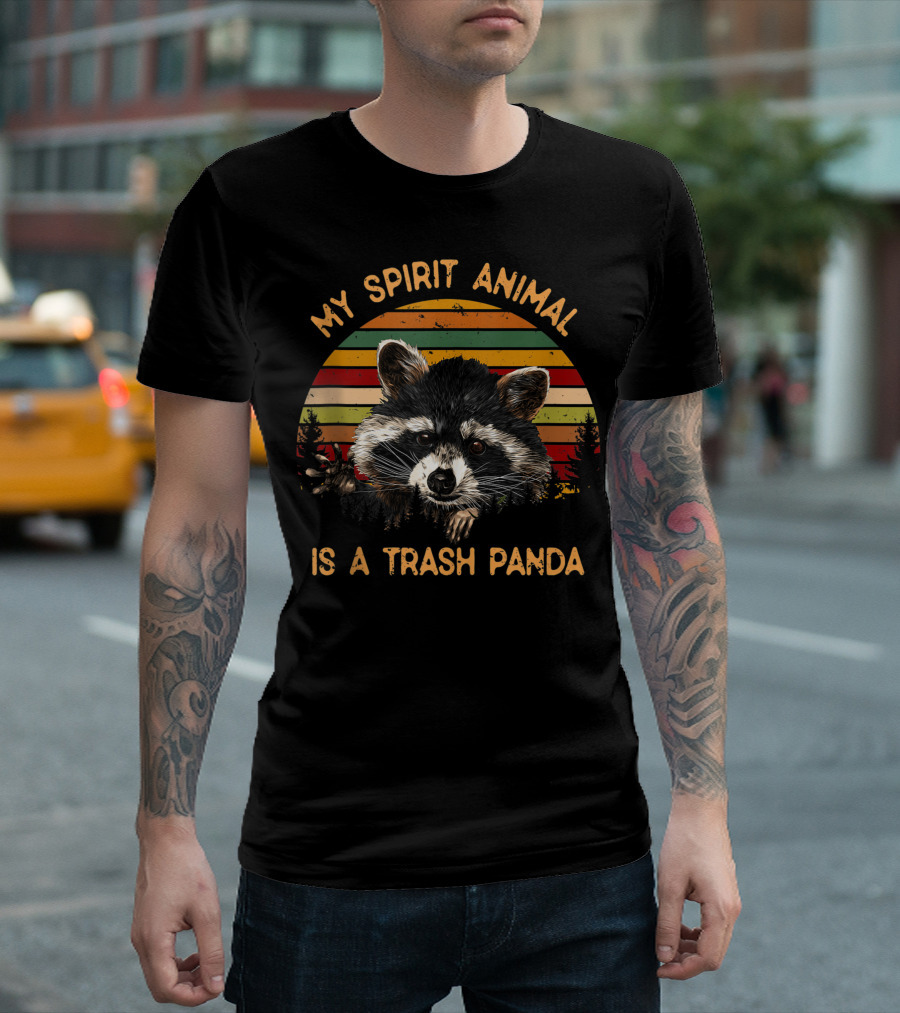 Vintage My Spirit Animal Is A Trash Panda Raccoon Retro Stripes T-Shirt