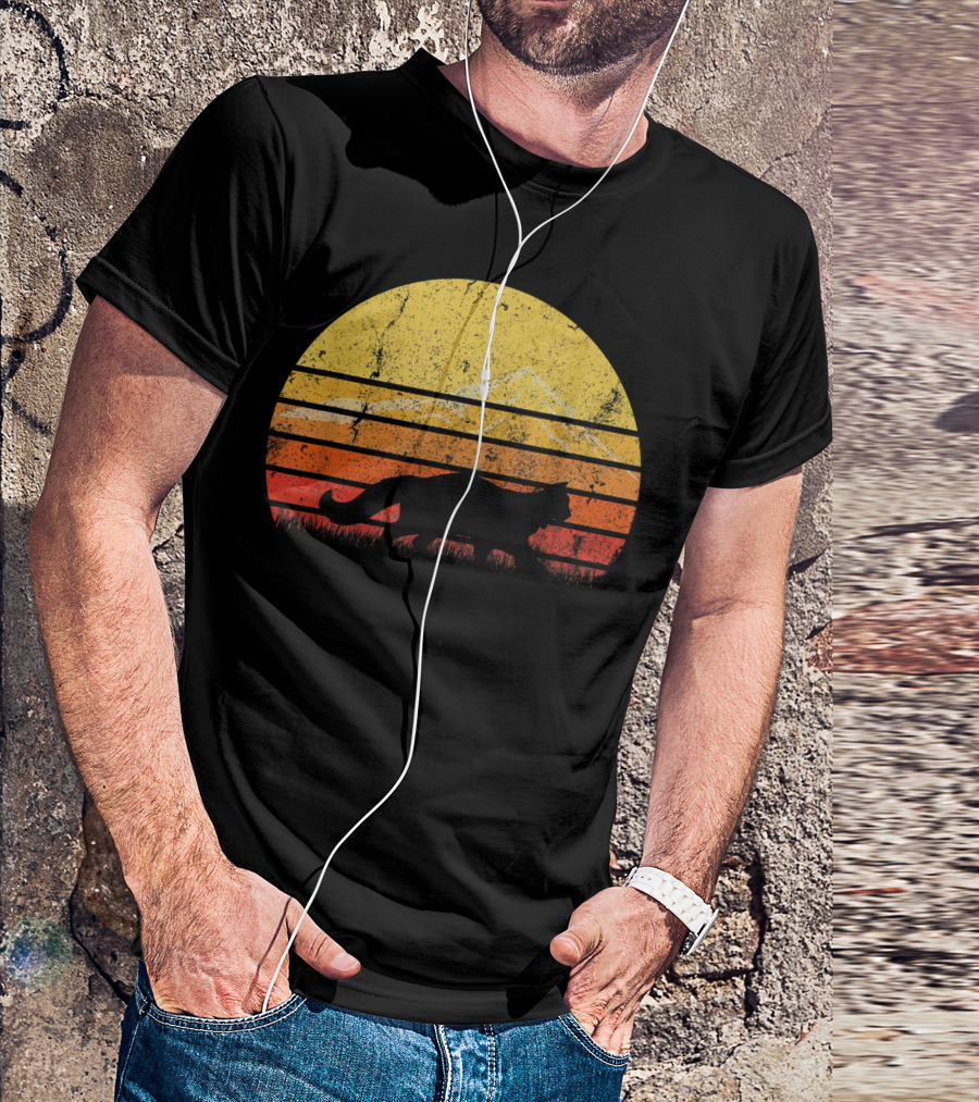 Vintage Maine Coon Cat Sunset Distressed Silhouette Mountain T-Shirt