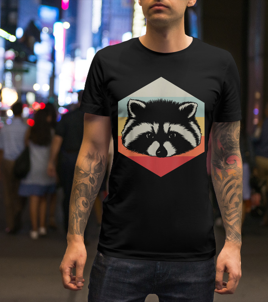 Retro Raccoon Vintage Hexagon T-Shirt
