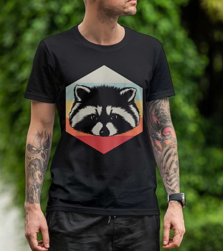 Retro Raccoon Vintage Hexagon T-Shirt
