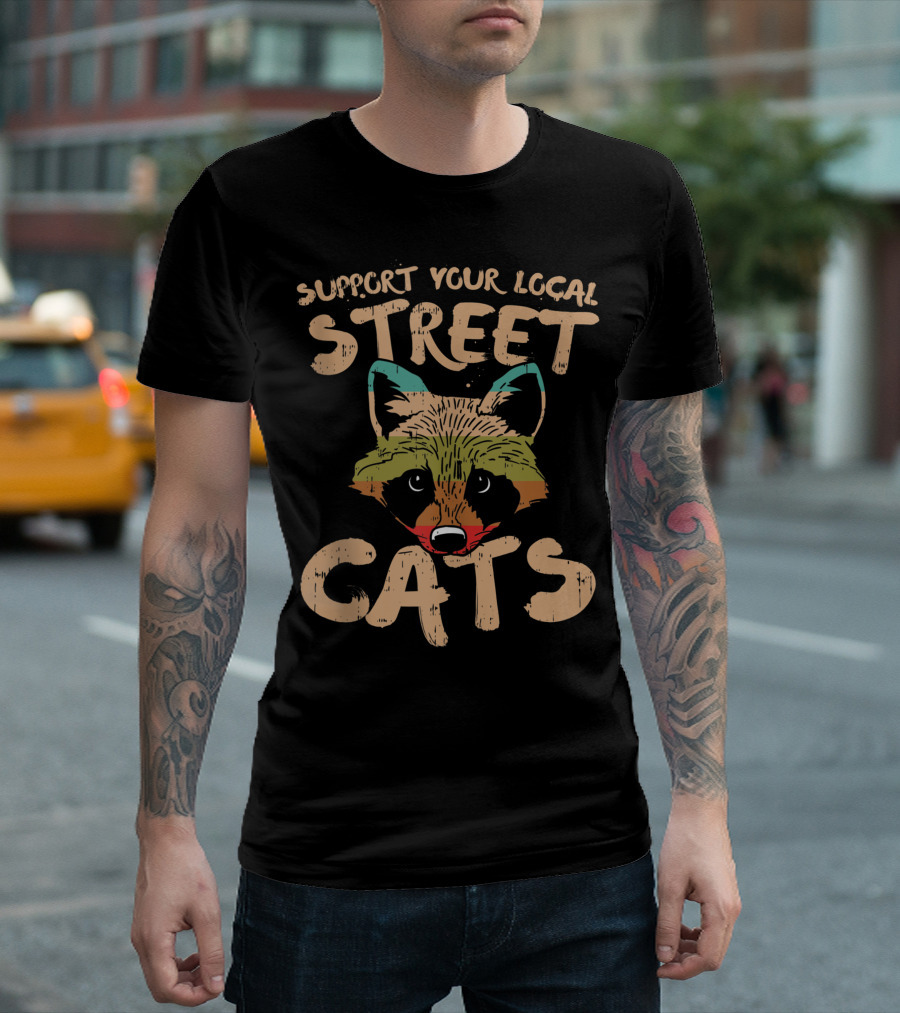 Support Your Local Street Cats Raccoon Vintage Animal T-Shirt