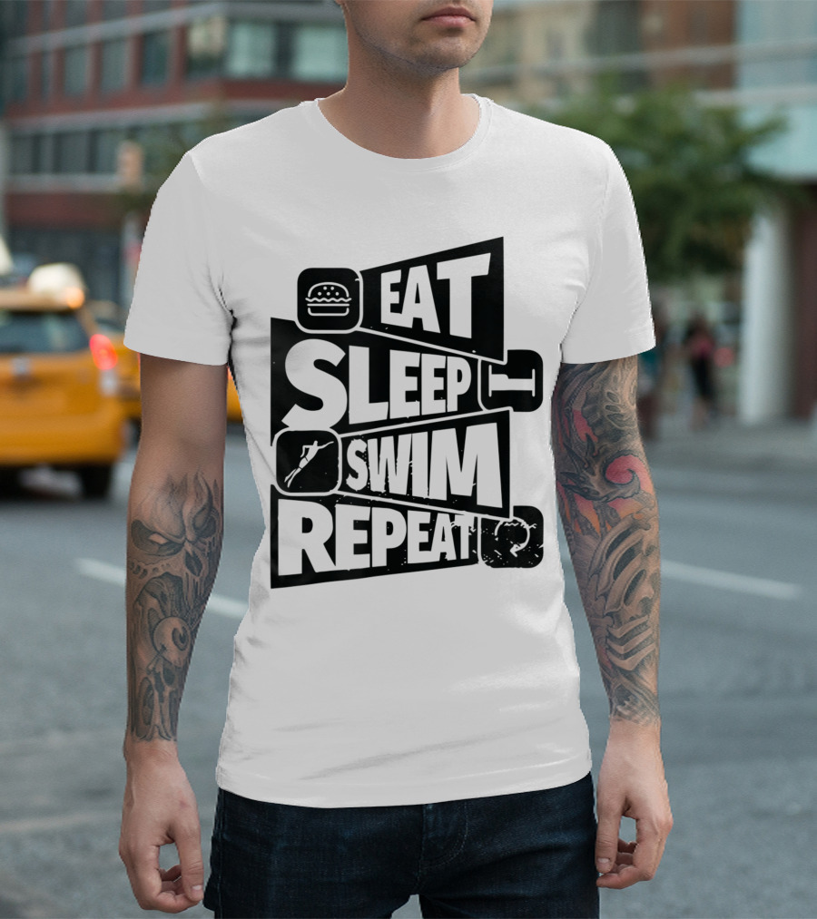 Eat Sleep Swim Repeat Swimming Swimmer Burger Bed Swim T-Shirt