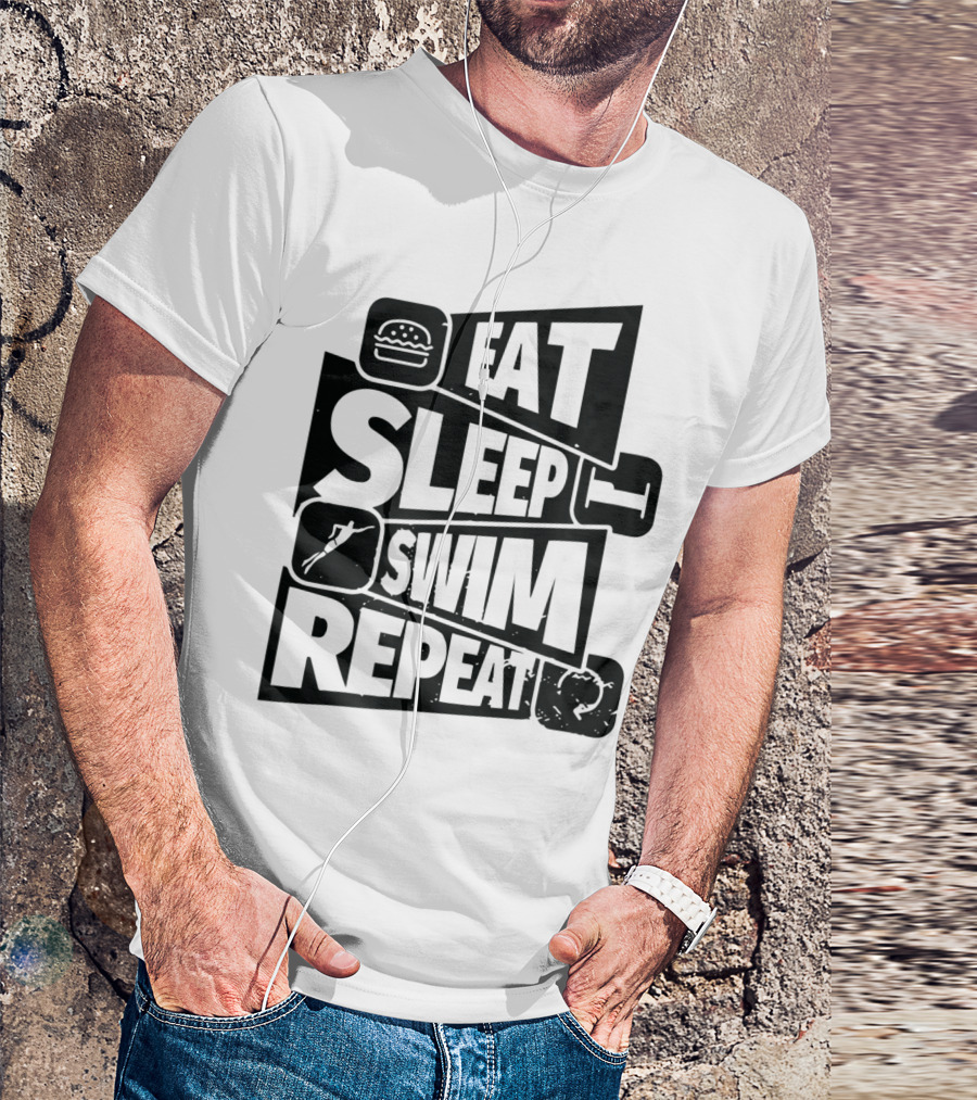 Eat Sleep Swim Repeat Swimming Swimmer Burger Bed Swim T-Shirt