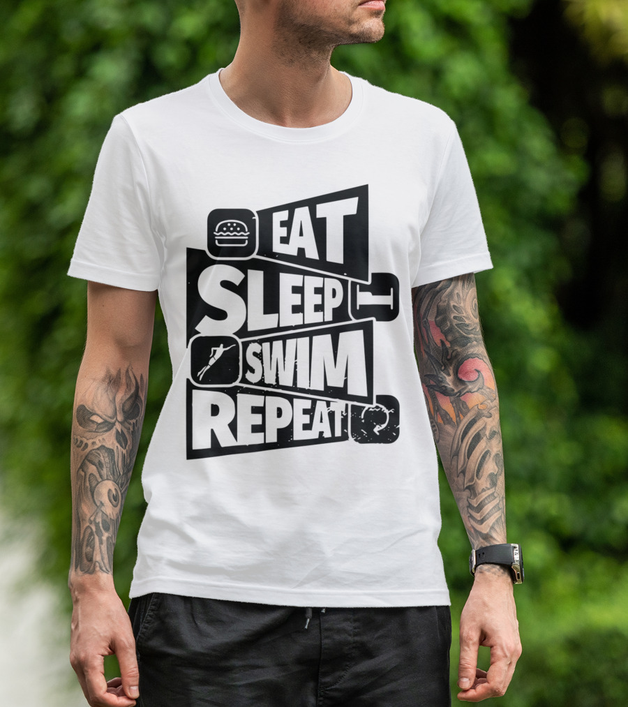 Eat Sleep Swim Repeat Swimming Swimmer Burger Bed Swim T-Shirt