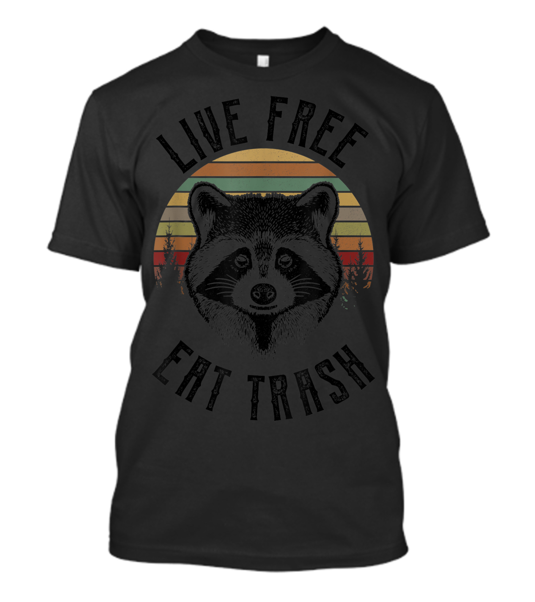 Live Free Eat Trash Raccoon Vintage Forest Stripes T-Shirt