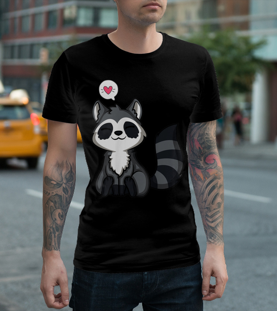 Love Kawaii Cute Raccoon Heart Balloon T-Shirt