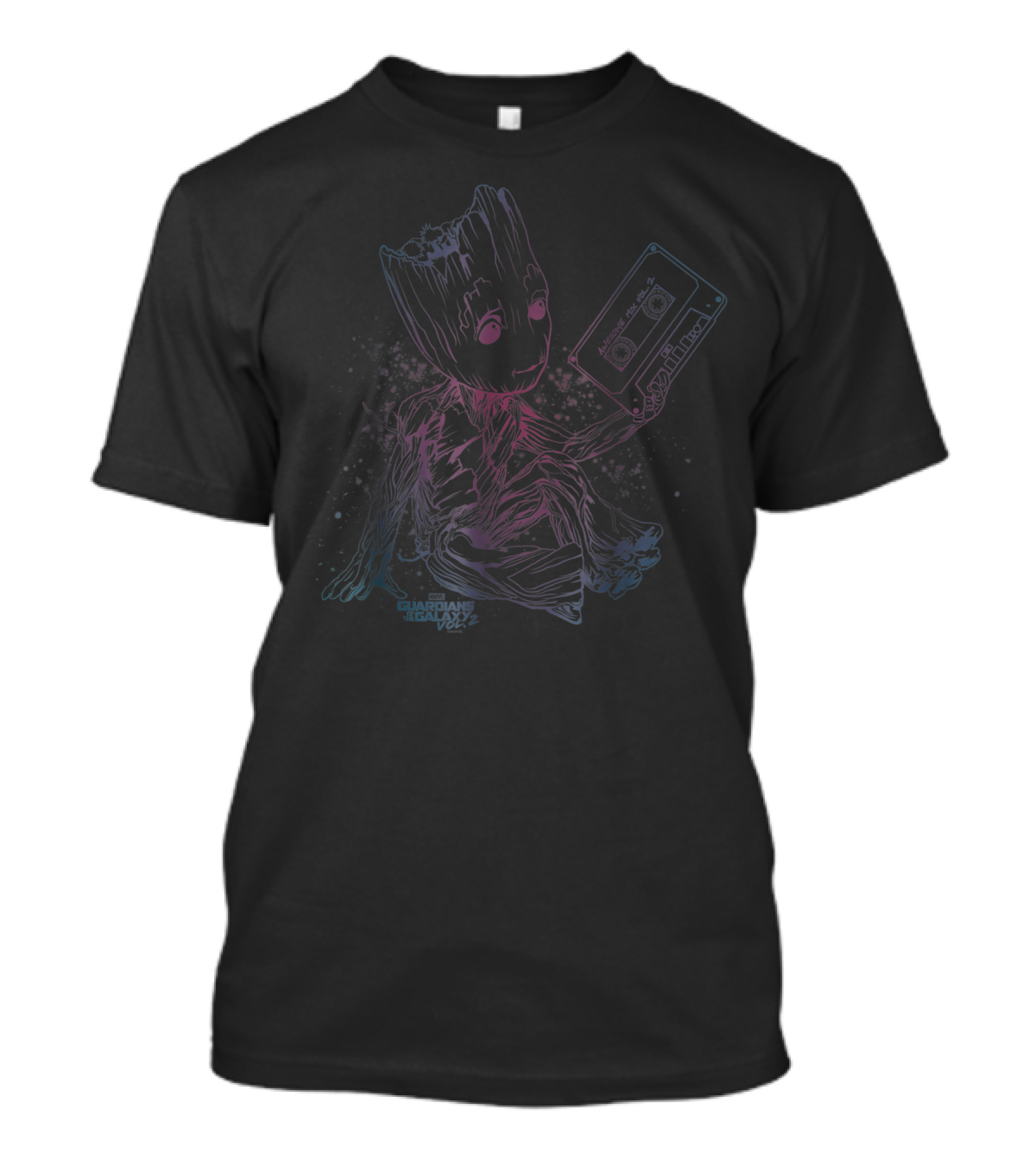 Marvel Guardians Vol 2 Groot Holding Cassette Tape Gradient T-Shirt