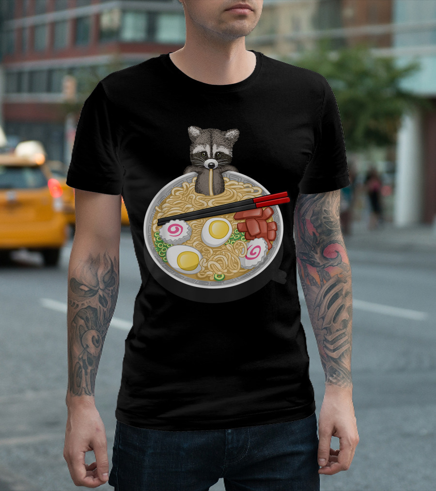 Raccoon Enjoying a Bowl of Ramen with Chopsticks T-Shirt