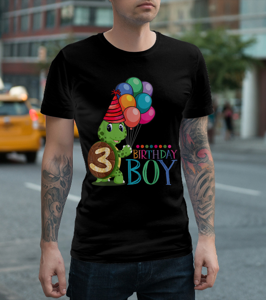 3 Years Old 3rd Birthday Turtle Birthday Boy Party Balloons T-Shirt