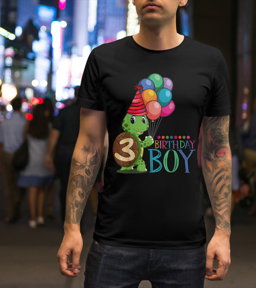3 Years Old 3rd Birthday Turtle Birthday Boy Party Balloons T-Shirt