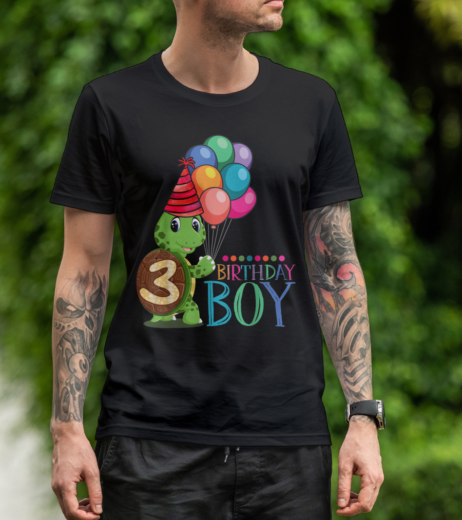 3 Years Old 3rd Birthday Turtle Birthday Boy Party Balloons T-Shirt