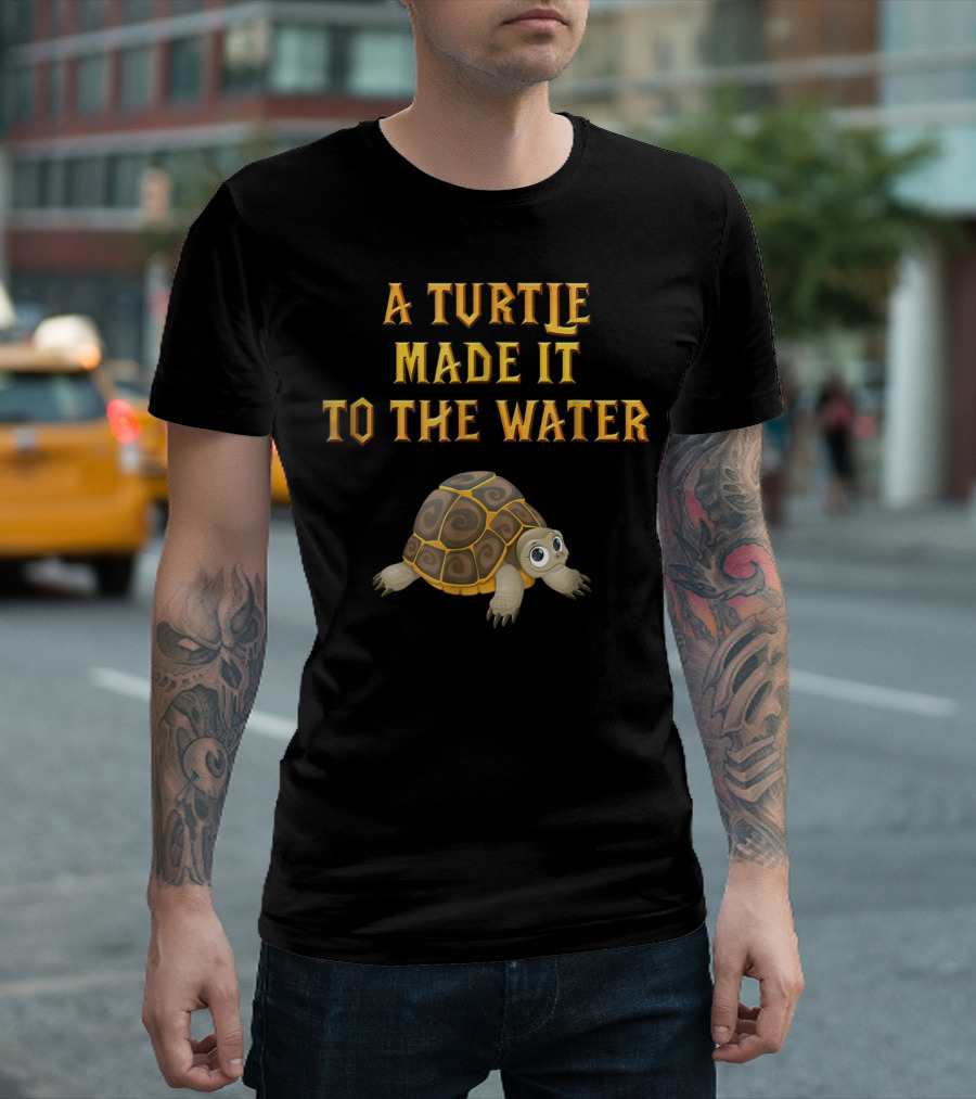 A Turtle Made It To The Water With Cartoon Turtle T-Shirt