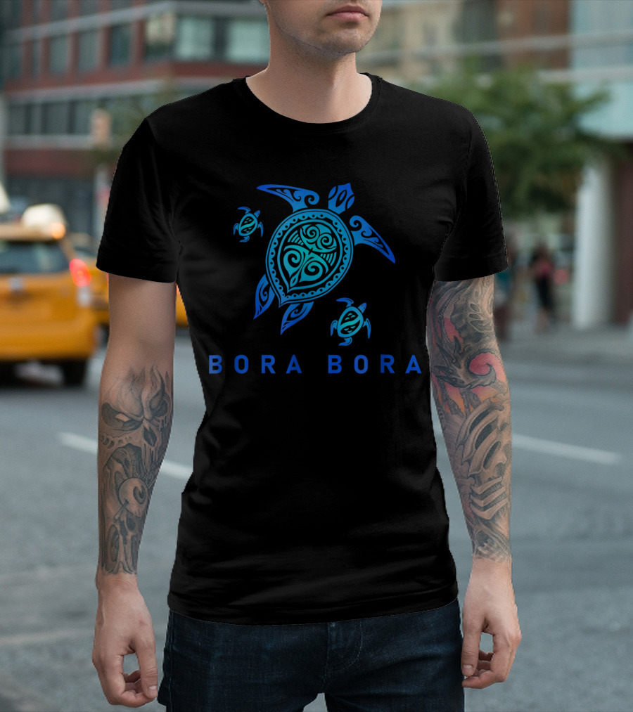 Bora Bora Tribal Turtle Sea Blue T-Shirt