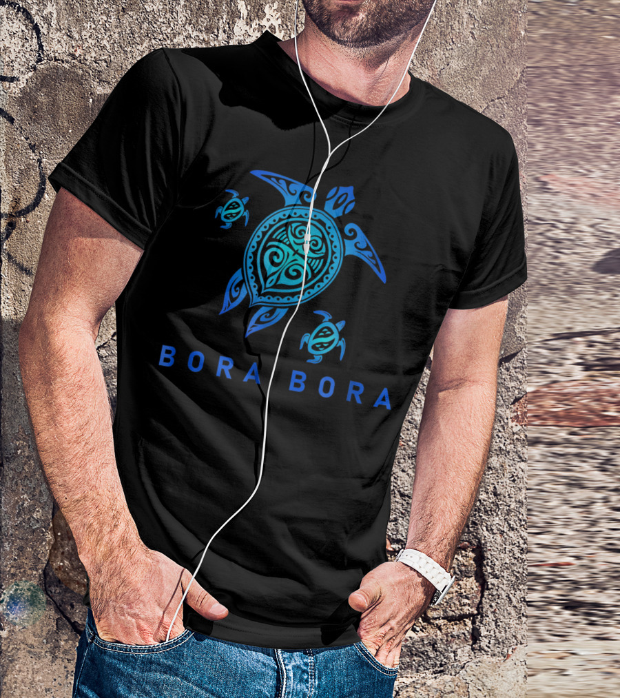 Bora Bora Tribal Turtle Sea Blue T-Shirt