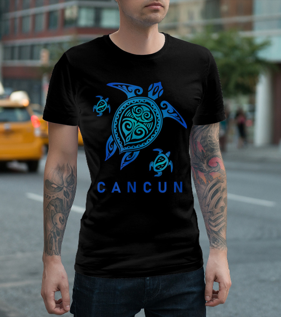 Cancun Sea Blue Tribal Turtle T-Shirt