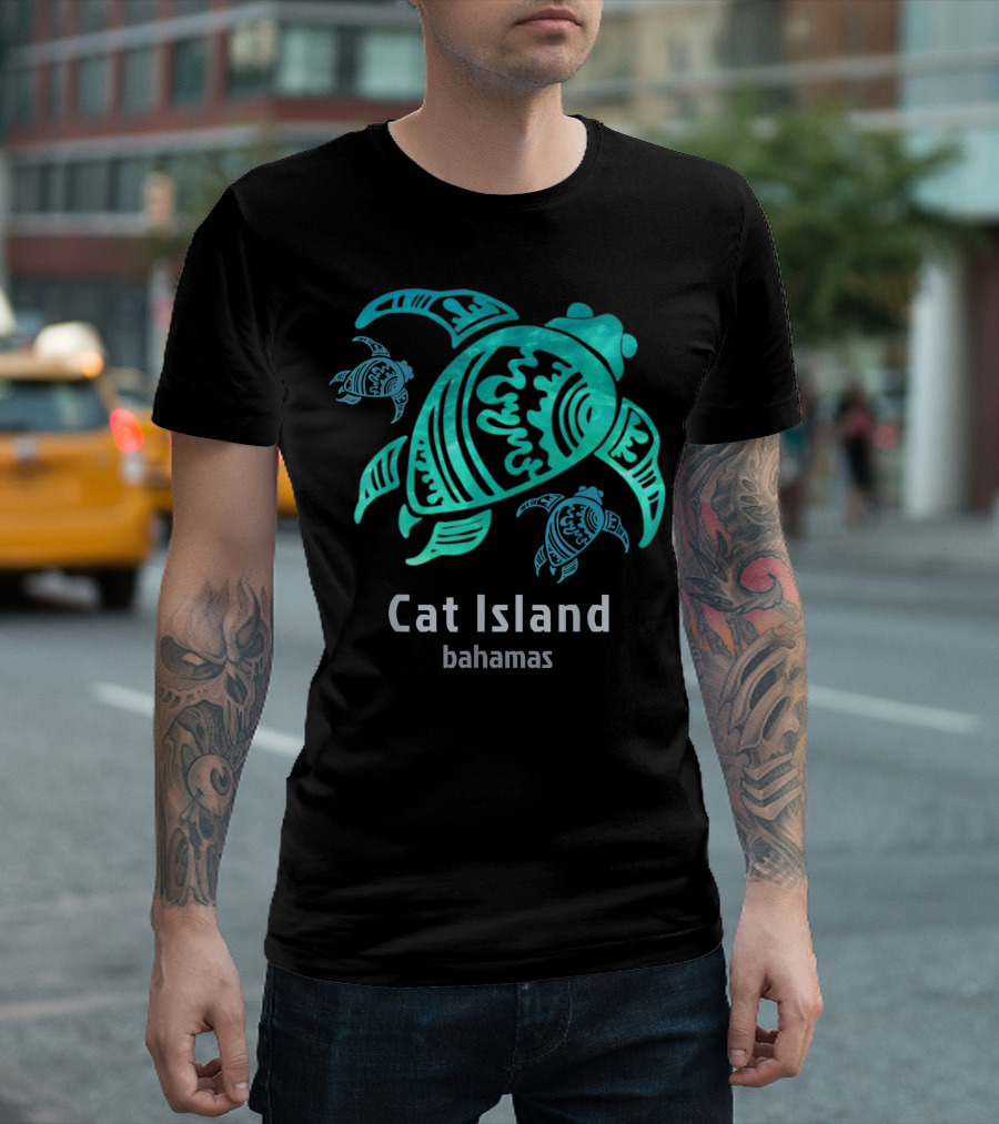 Cat Island Bahamas Sea Blue Tribal Turtle T-Shirt