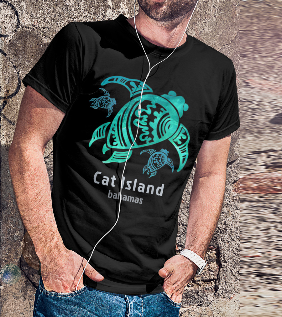 Cat Island Bahamas Sea Blue Tribal Turtle T-Shirt