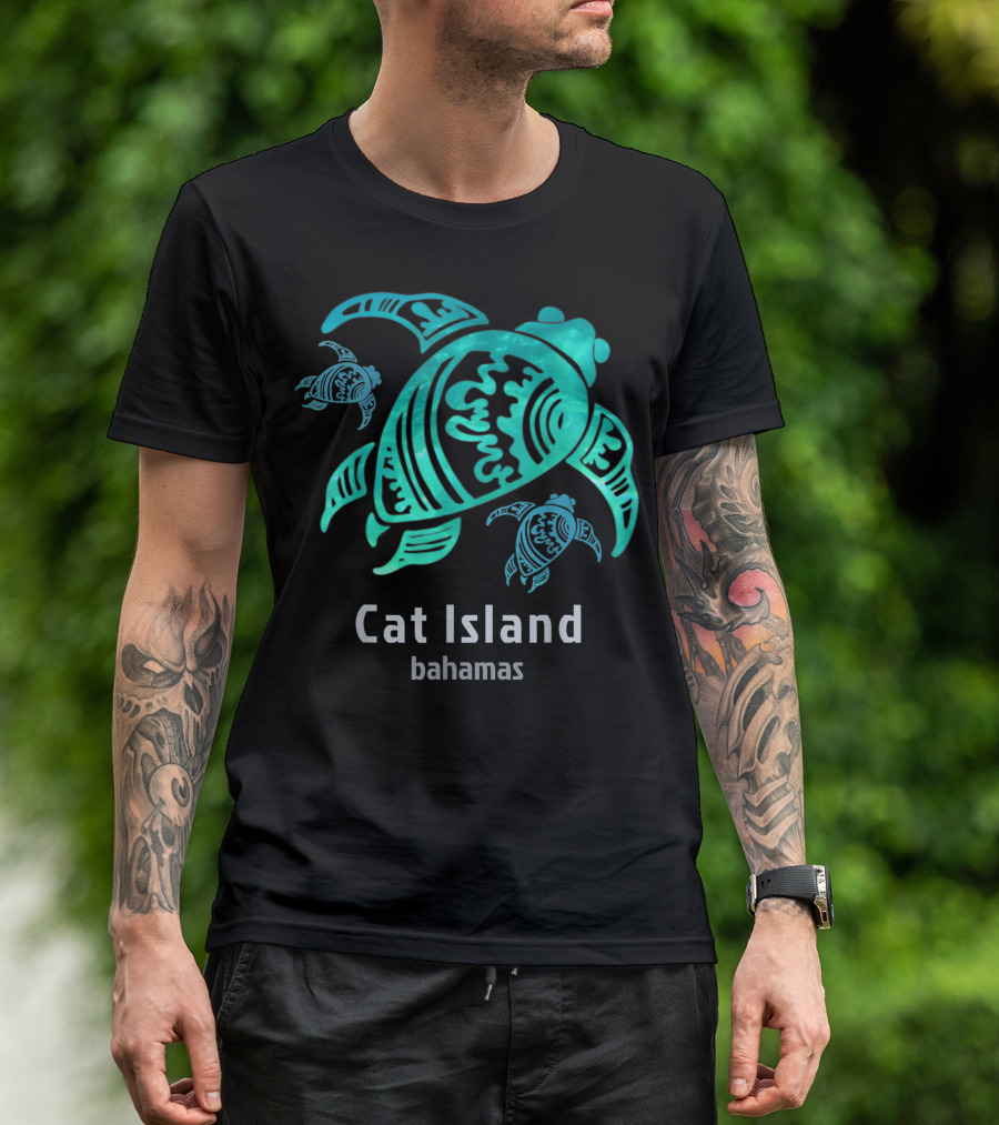 Cat Island Bahamas Sea Blue Tribal Turtle T-Shirt