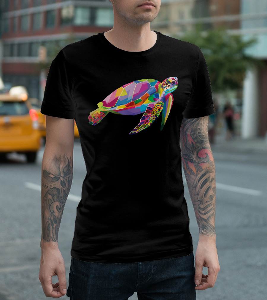 Colorful Geometric Turtle Floating Sea Tortoise Animal T-Shirt