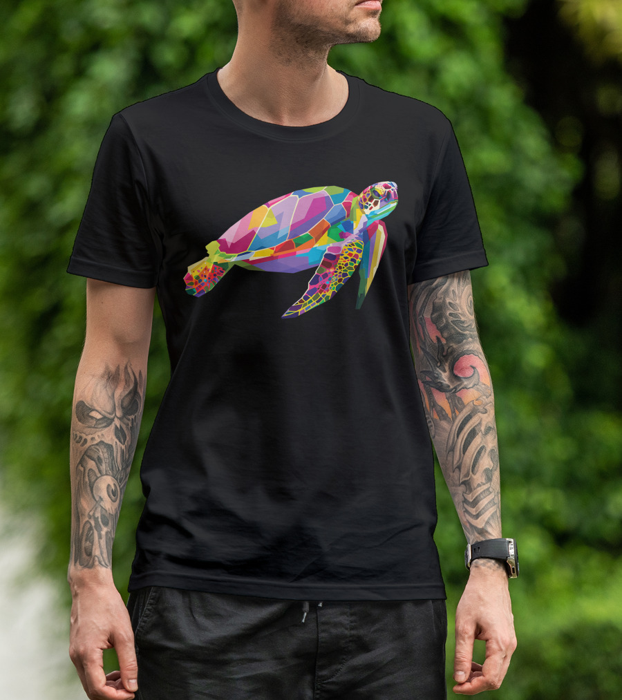 Colorful Geometric Turtle Floating Sea Tortoise Animal T-Shirt