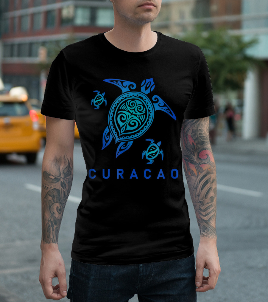 Curacao Tribal Turtle Sea Blue T-Shirt