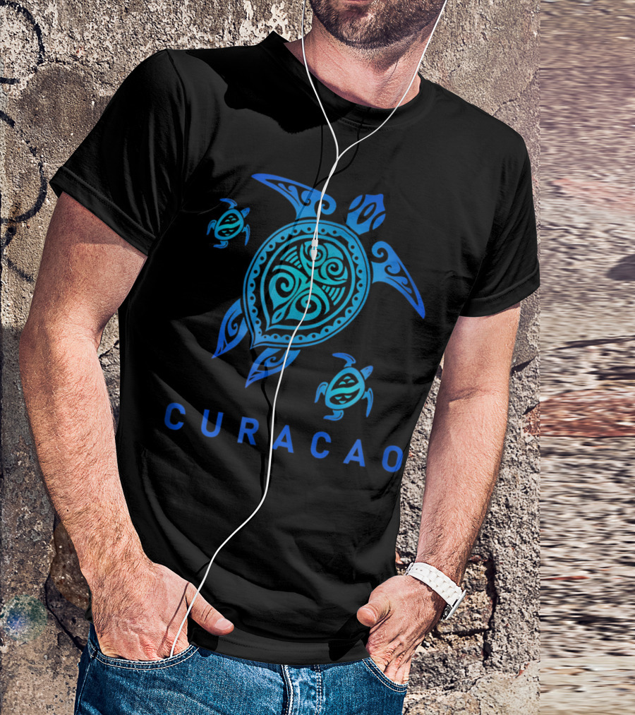 Curacao Tribal Turtle Sea Blue T-Shirt