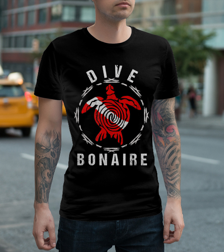 Dive Bonaire Vintage Tribal Turtle Red Spiral T-Shirt