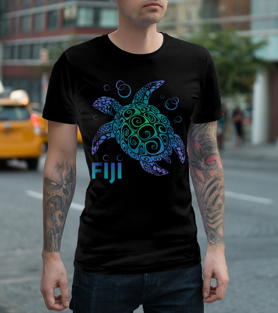 Fiji Polynesian Tribal Turtle with Ocean Bubbles T-Shirt