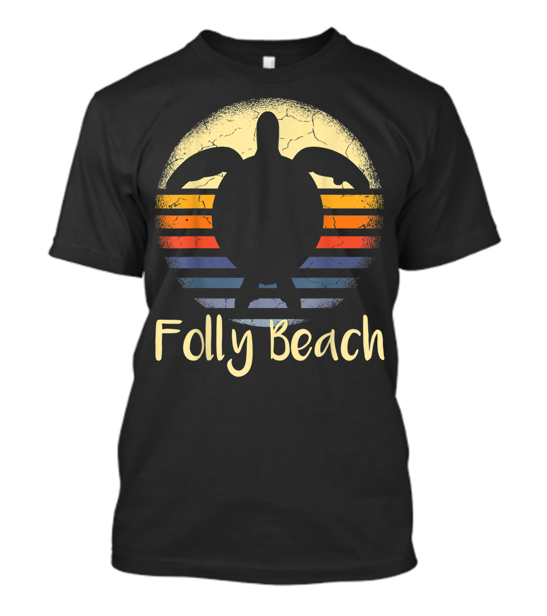 Folly Beach South Carolina Loggerhead Sea Turtle Sunset Vintage Stripes T-Shirt