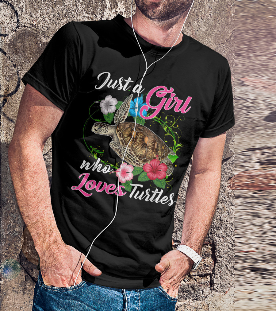 Just A Girl Who Loves Turtles With Colorful Flower Accents T-Shirt