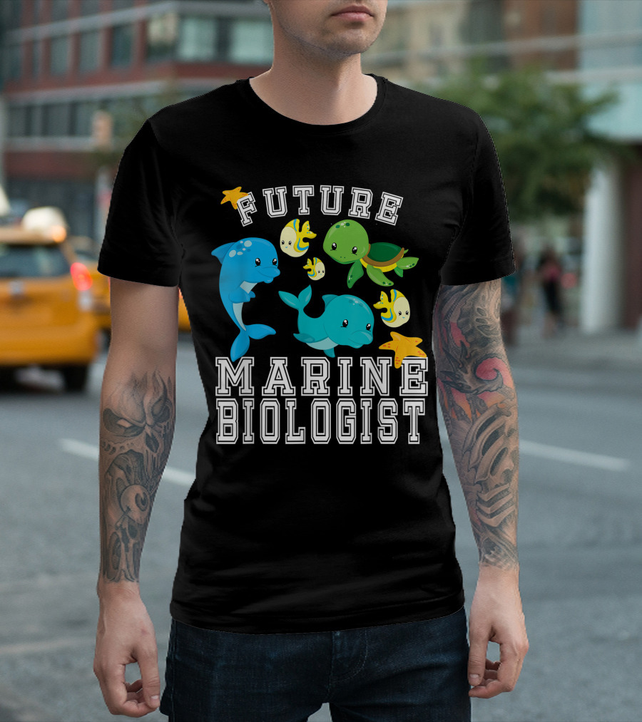 Future Marine Biologist With Dolphins Sea Turtle And Starfish T-Shirt
