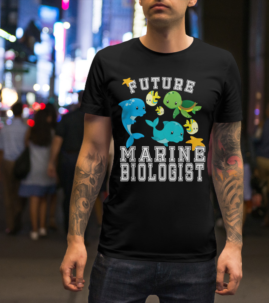Future Marine Biologist With Dolphins Sea Turtle And Starfish T-Shirt