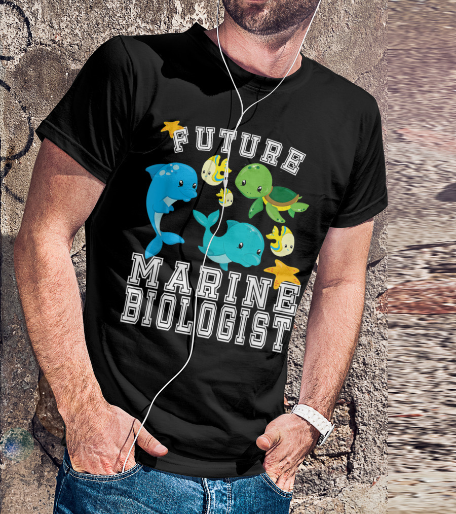 Future Marine Biologist With Dolphins Sea Turtle And Starfish T-Shirt