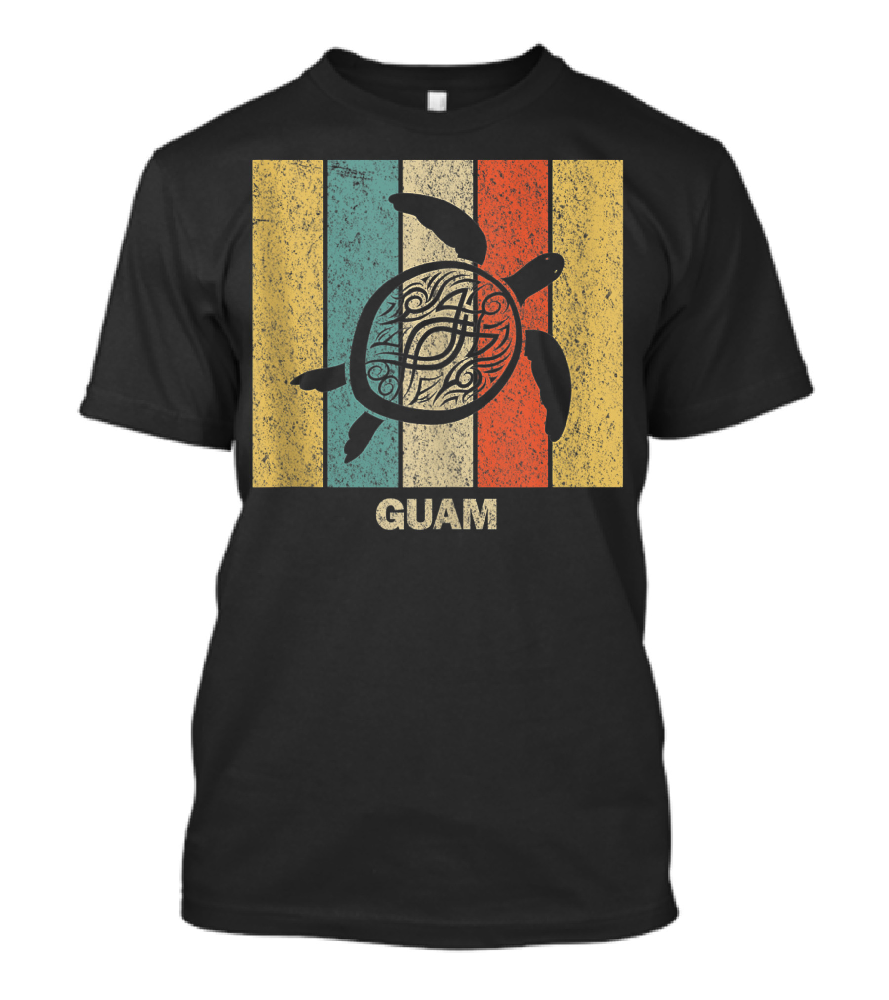 Guam 80s Tribal Sea Turtle Vintage Stripes T-Shirt