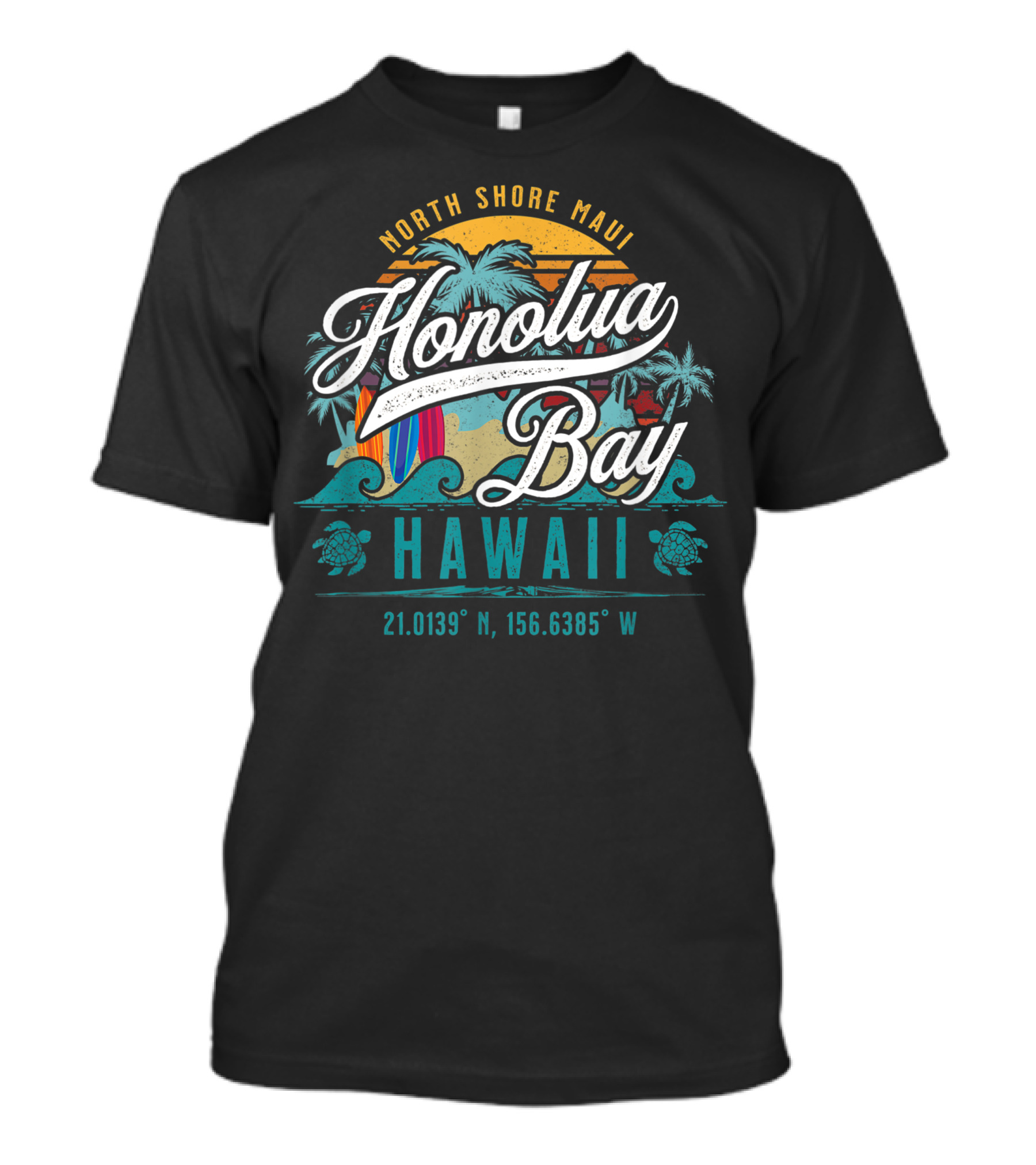 North Shore Maui Honolua Bay Hawaii Sun Surf Snorkel Coordinates Tropical Scene T-Shirt