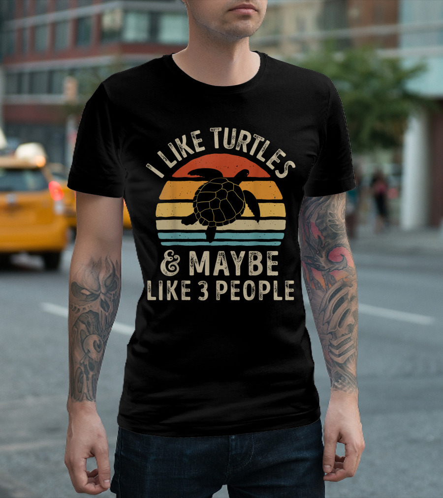 I Like Turtles and Maybe Like 3 People Retro Sea Turtle T-Shirt