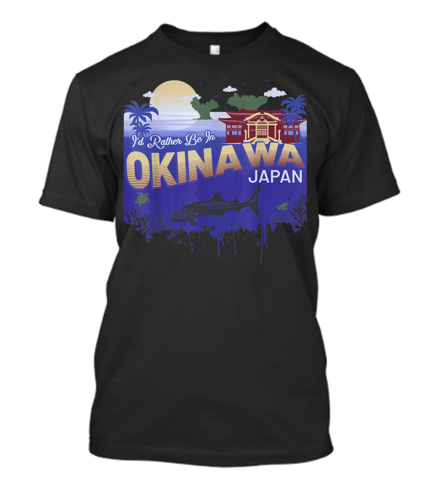 I'd Rather Be In Okinawa Japan Vintage Sunset Palm Trees Ocean Scene T-Shirt