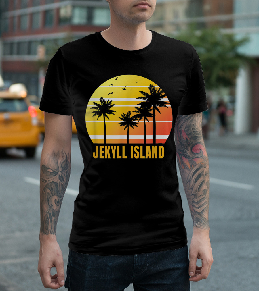 Jekyll Island Palm Trees Sunset Birds Georgia Vacation T-Shirt