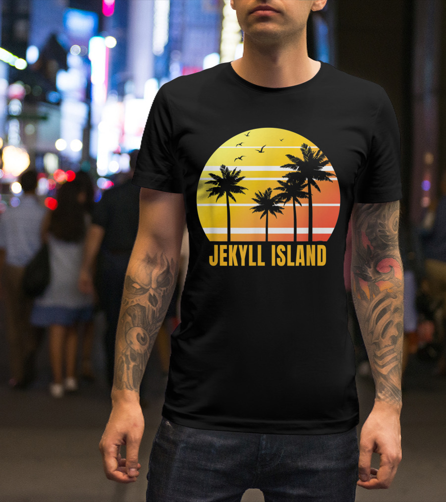 Jekyll Island Palm Trees Sunset Birds Georgia Vacation T-Shirt