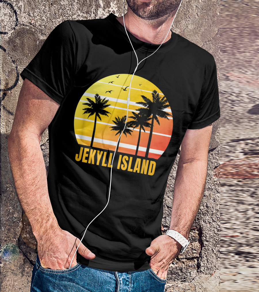 Jekyll Island Palm Trees Sunset Birds Georgia Vacation T-Shirt