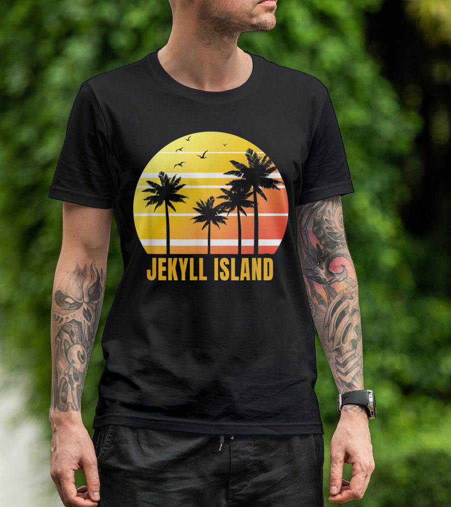 Jekyll Island Palm Trees Sunset Birds Georgia Vacation T-Shirt