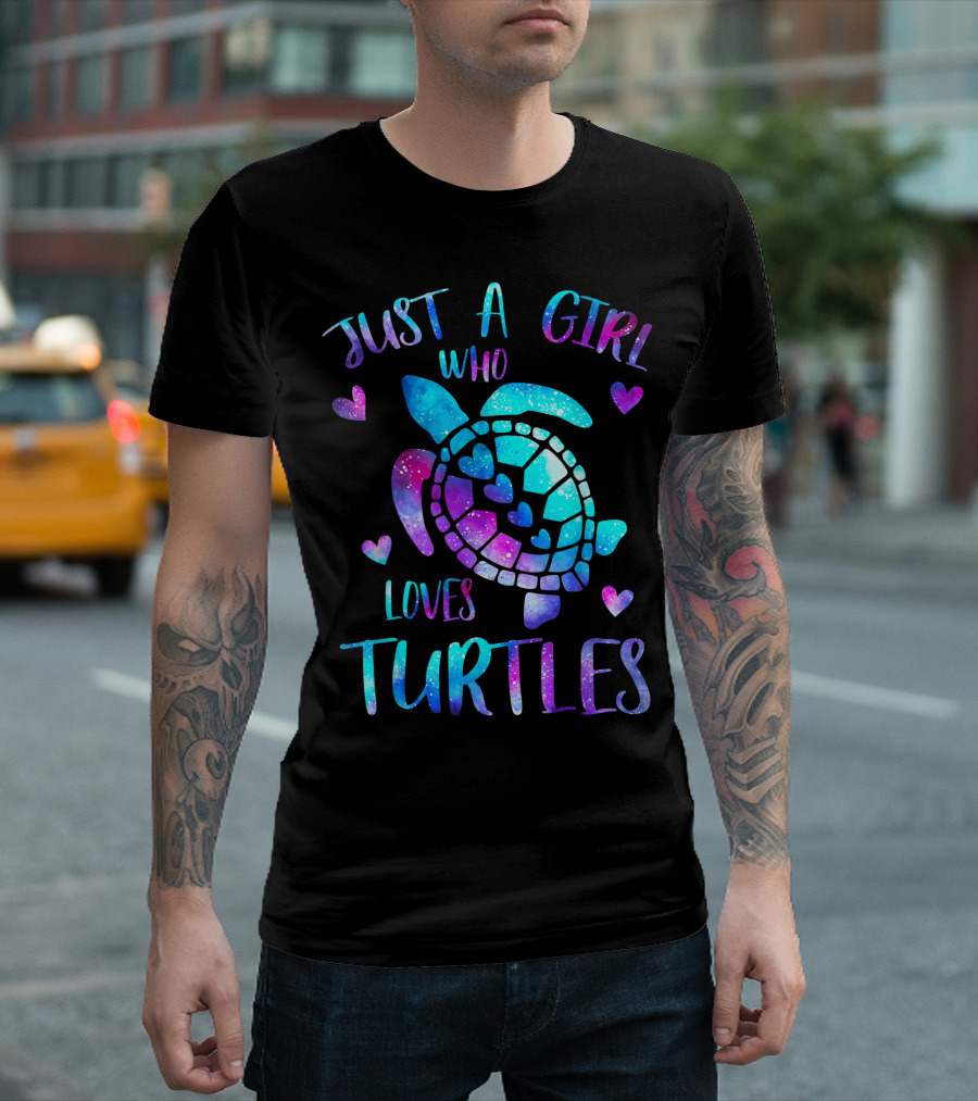 Just A Girl Who Loves Turtles Galaxy Space Sea Turtle Hearts T-Shirt