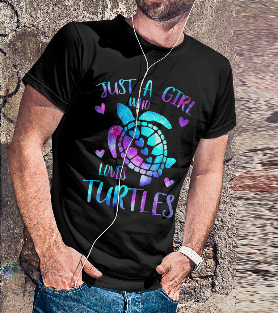 Just A Girl Who Loves Turtles Galaxy Space Sea Turtle Hearts T-Shirt