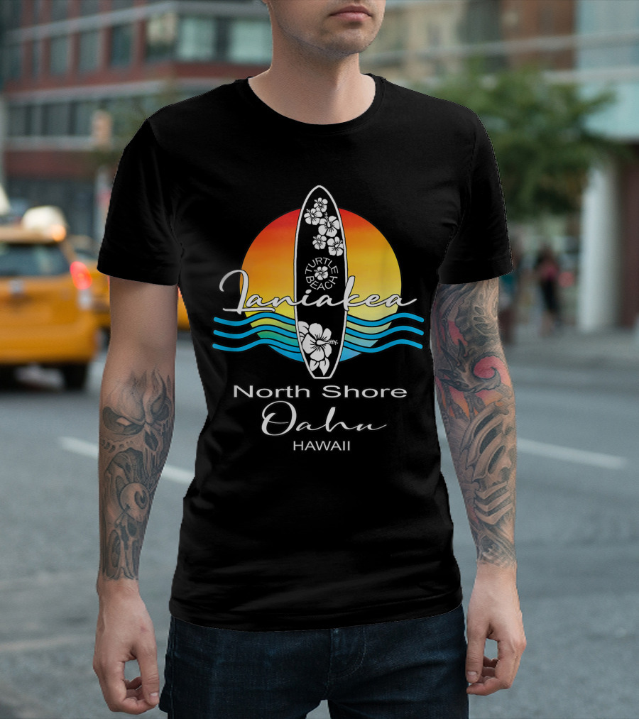 Laniakea Turtle Beach Surfboard Sunset North Shore Oahu Hawaii Souvenir T-Shirt