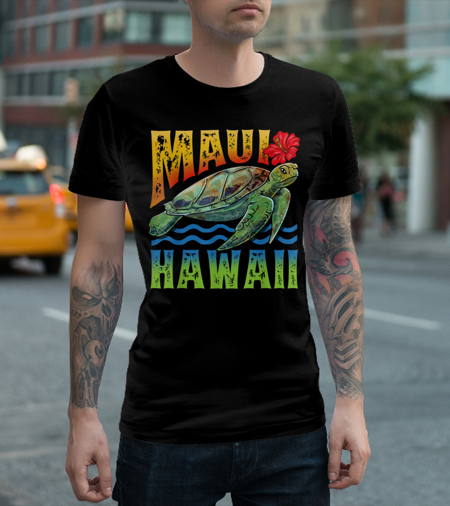 Maui Hawaii Hawaiian Turtle Tropical Summer Hibiscus Flower T-Shirt